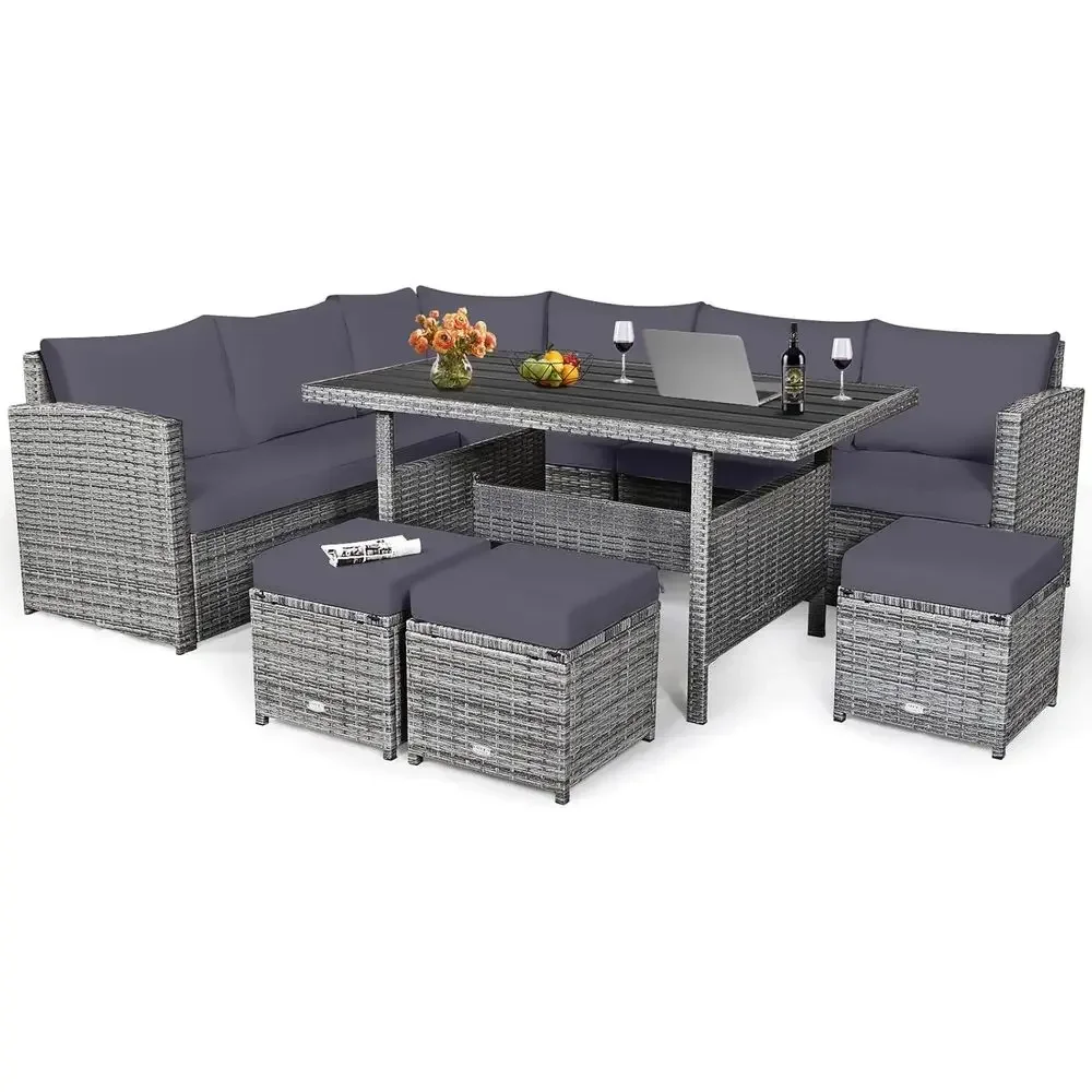 Outdoor Furniture Dining Set - Grey 7-Piece Rattan Patio Furniture Set