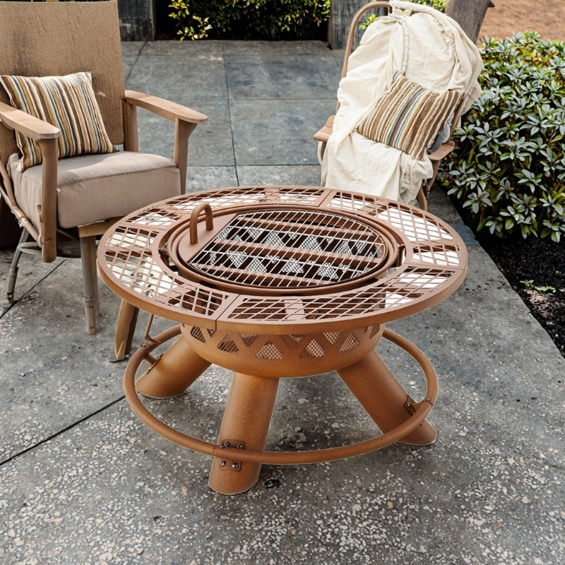 Outdoor Furniture And Fire Pit - 2026 Modern Outdoor Steel Charcoal Dual-Use