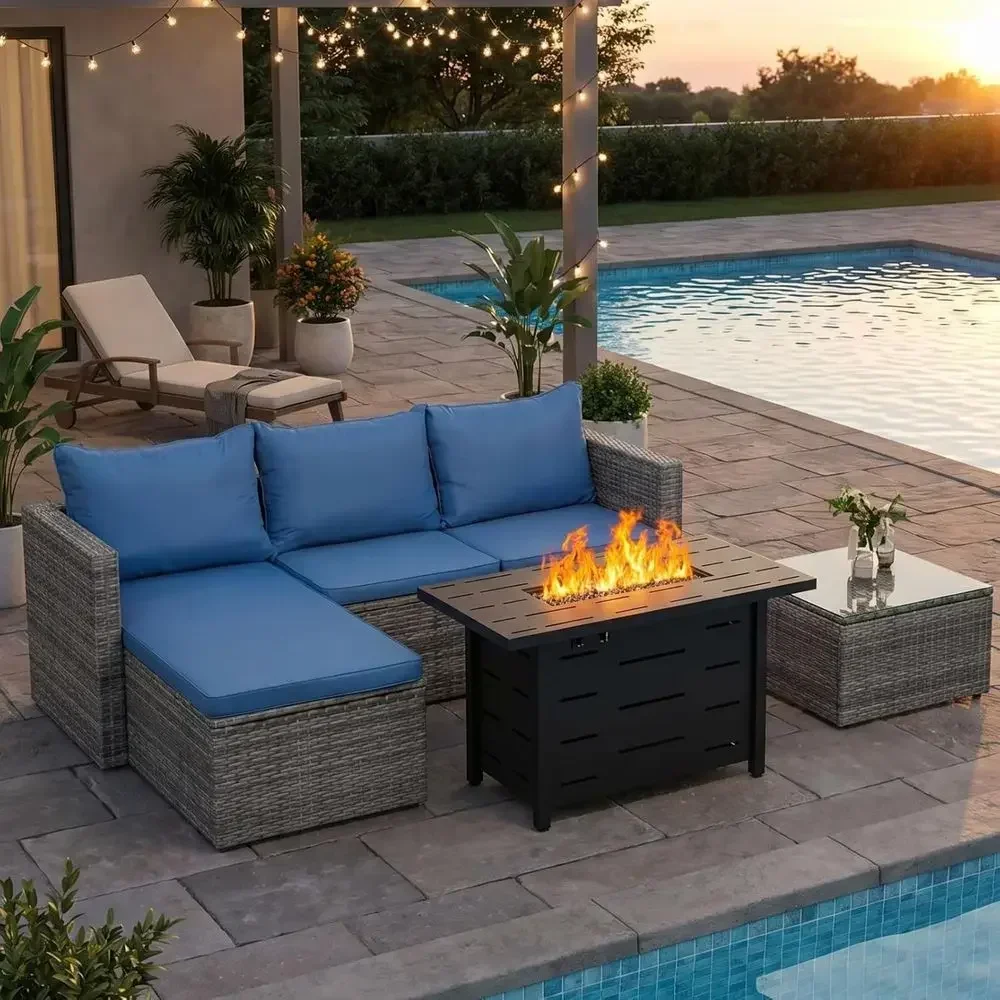 Outdoor Furniture And Fire Pit - 4-Piece Outdoor Wicker Patio Furniture Set