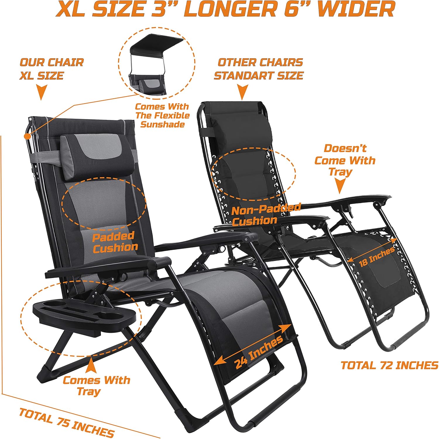 Outdoor Furniture For Patio - XXL Oversize Recliner Folding Chair for