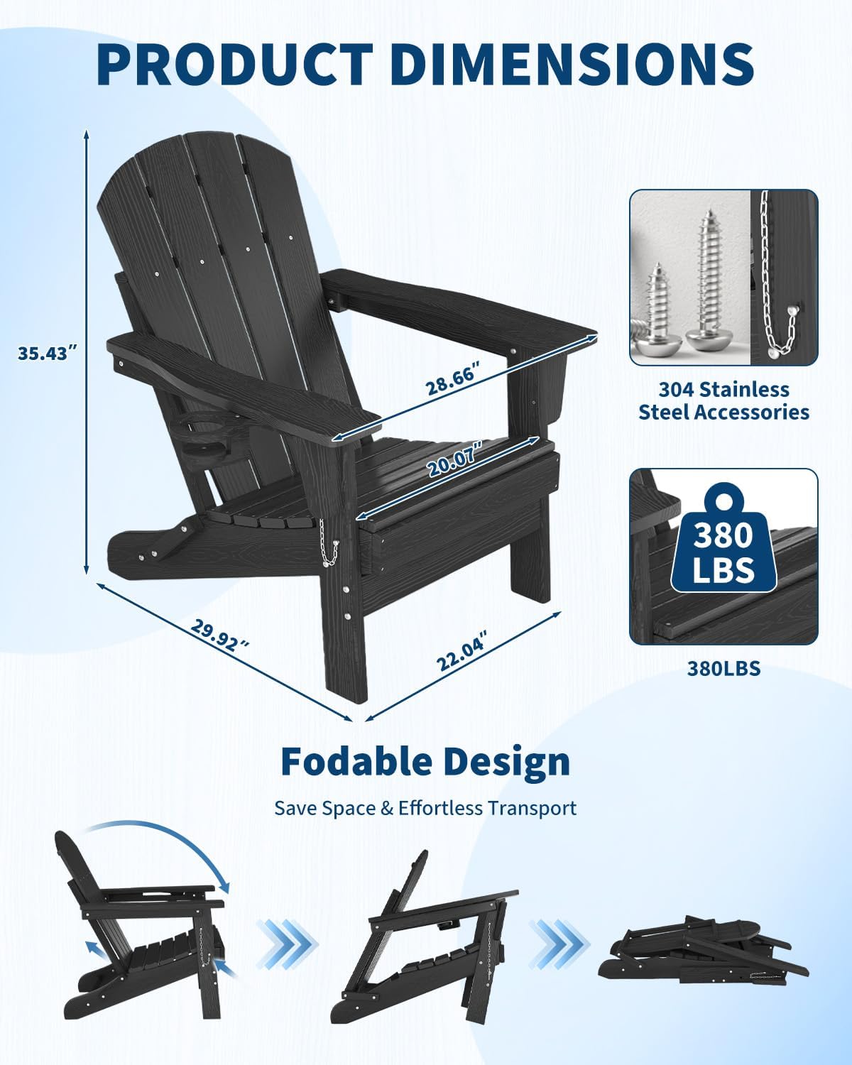 Folding Adirondack Chair HDPE  - Outdoor Furniture And Fire Pit recension och pris