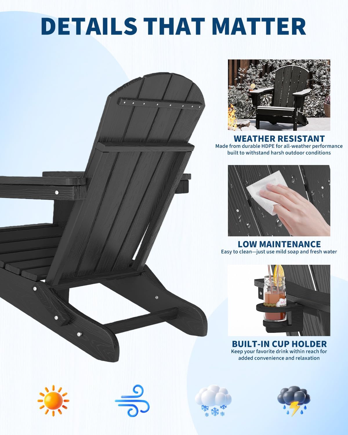 Folding Adirondack Chair HDPE  - Outdoor Furniture And Fire Pit recension och pris