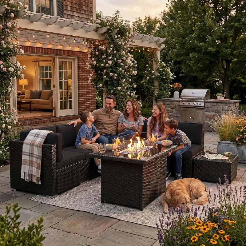 8-Piece Patio Wicker Sectional - Outdoor Furniture And Fire Pit recension och pris