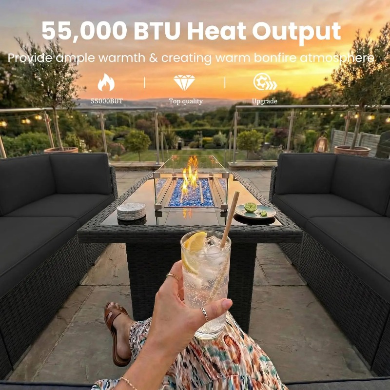 8-Piece Patio Wicker Sectional - Outdoor Furniture And Fire Pit recension och pris