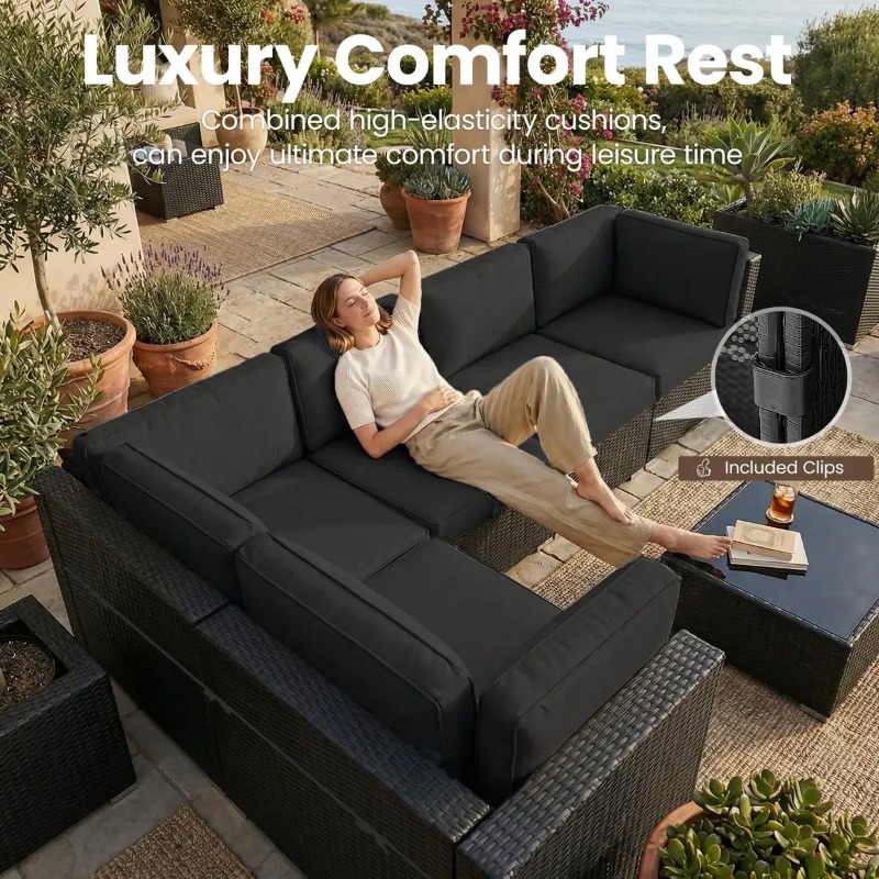 8-Piece Patio Wicker Sectional - Outdoor Furniture And Fire Pit recension och pris
