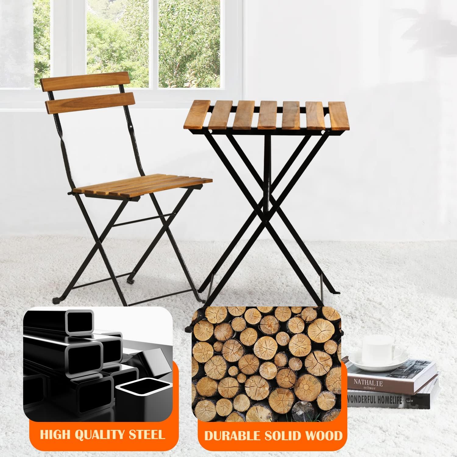 Natural wood 3-piece folding p - Outdoor Furniture Patio recension och pris