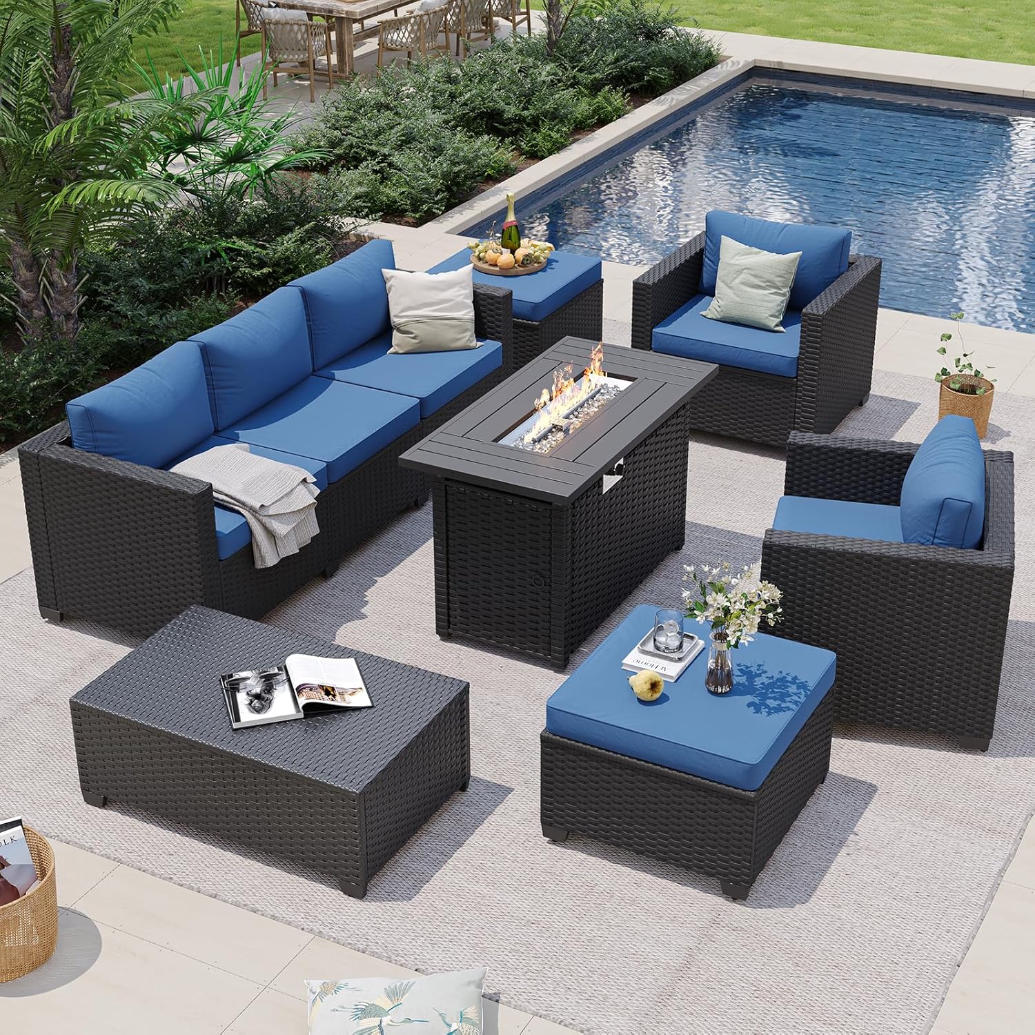 Navy Blue Outdoor Sectional So - Outdoor Furniture And Fire Pit recension och pris