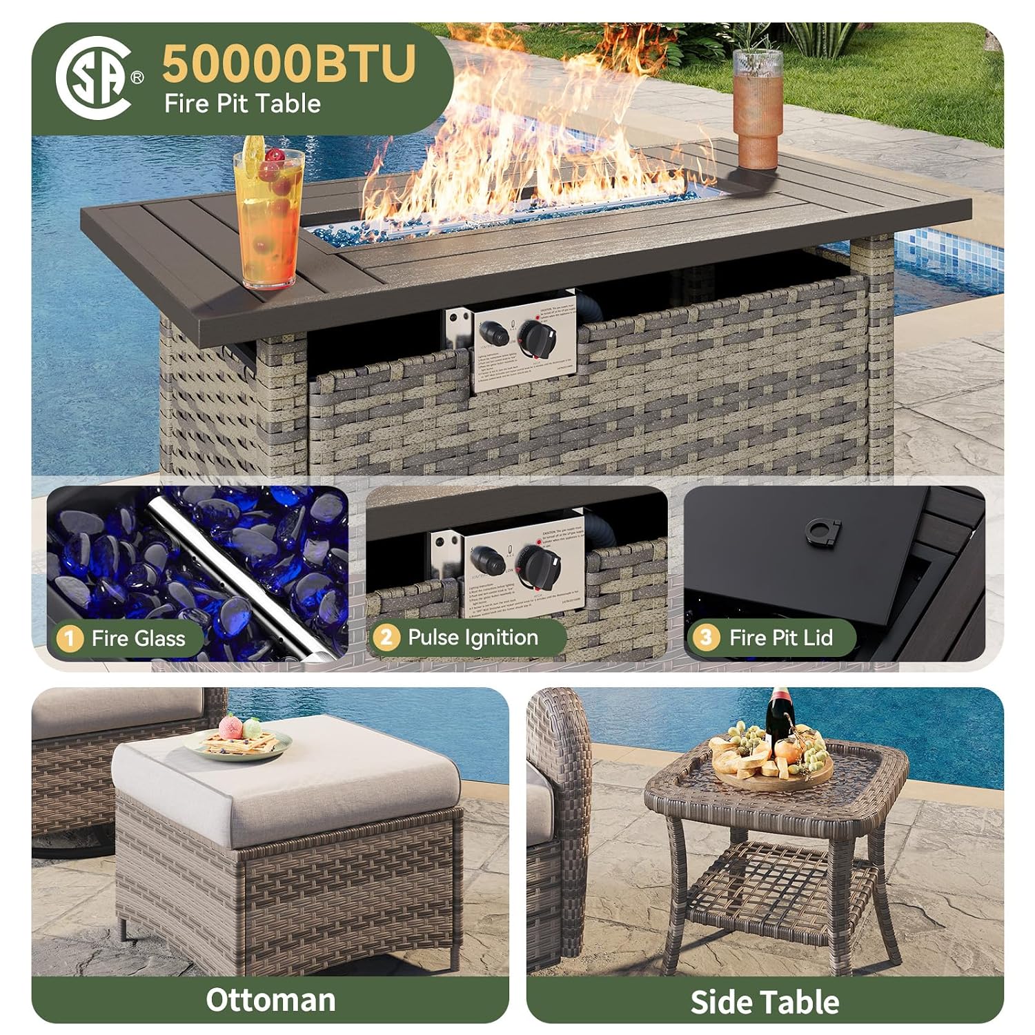 7-Piece Wicker Patio Set with  - Outdoor Furniture And Fire Pit recension och pris