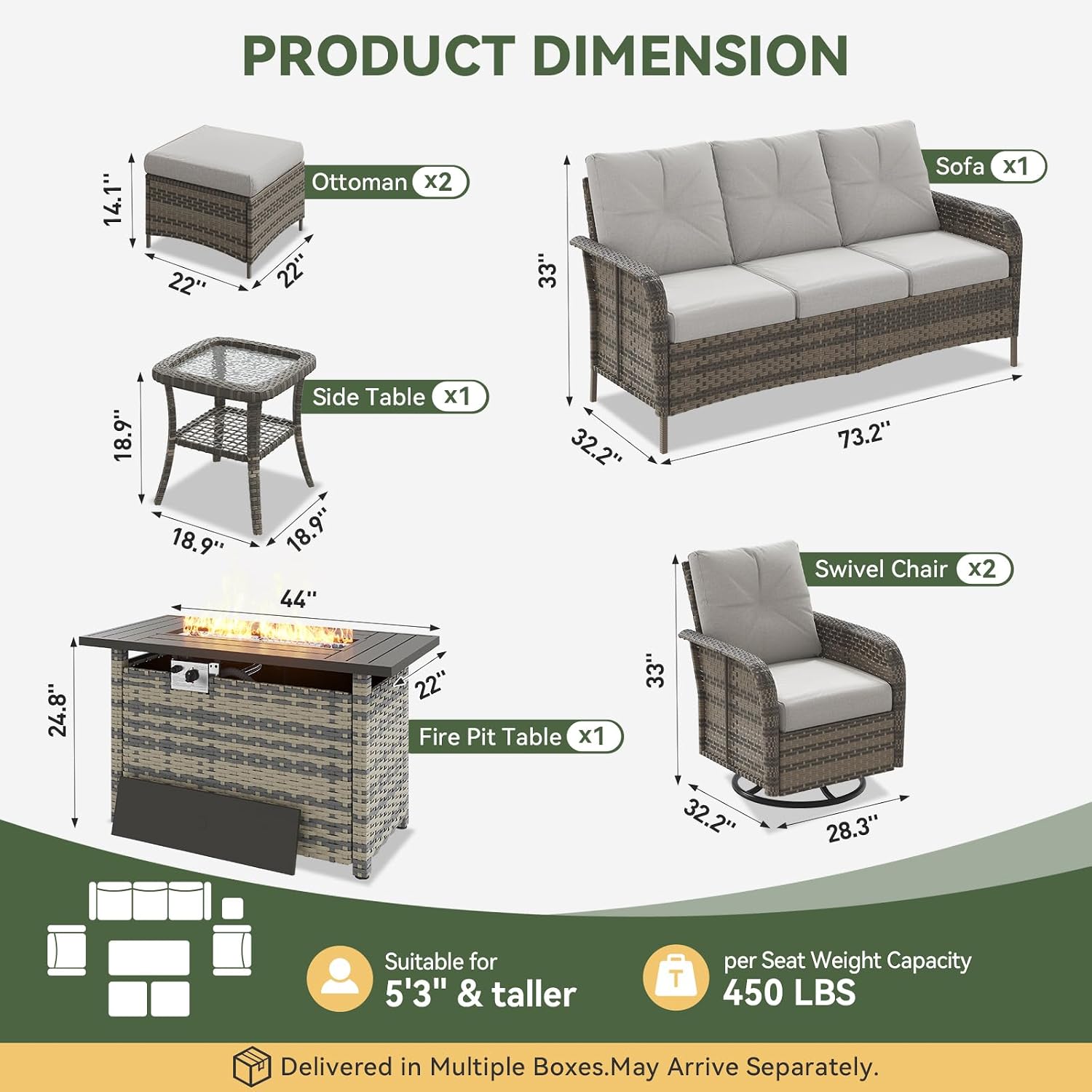 7-Piece Wicker Patio Set with  - Outdoor Furniture And Fire Pit recension och pris