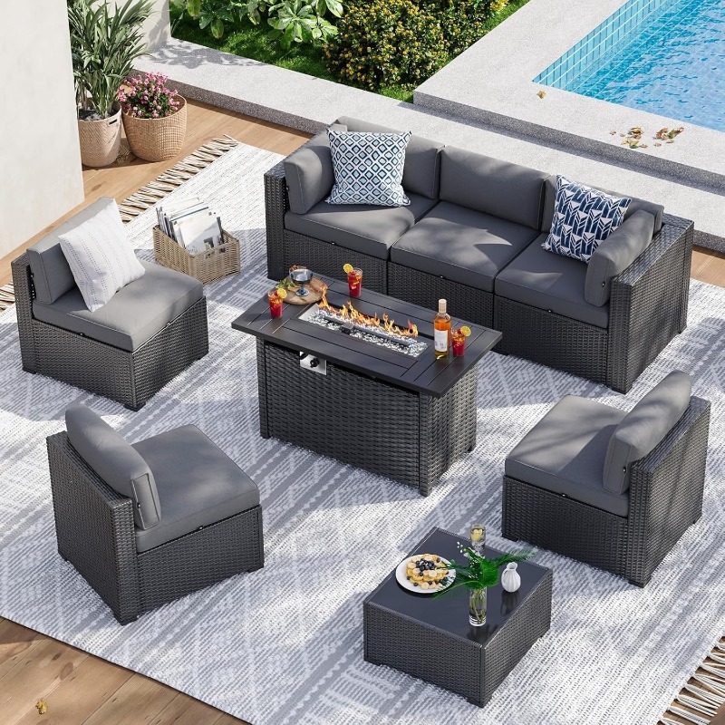 Aoxun 8 Piece Patio Furniture  - Outdoor Furniture And Fire Pit recension och pris